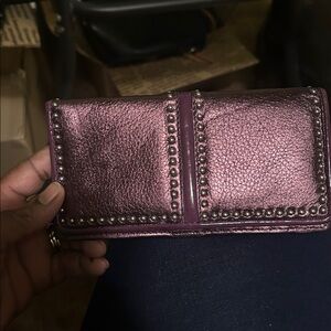 Brighton Pretty Tough Purple Studded Leather Wallet Card Slots Silver Tone Charm